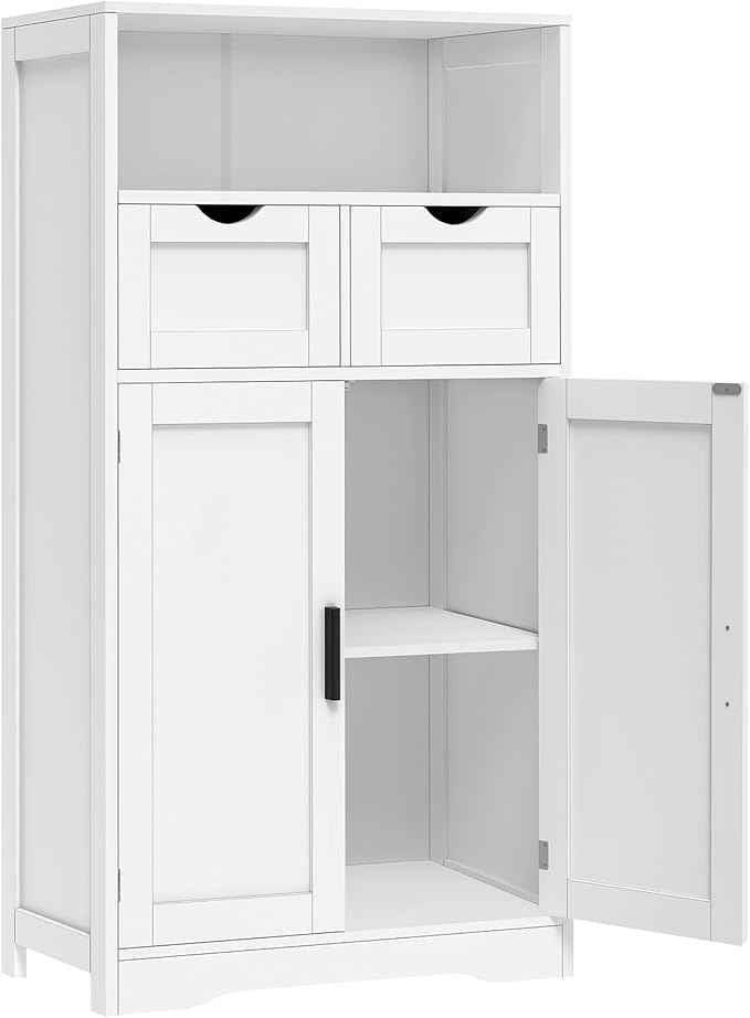 Iwell Bathroom Cabinet with Doors and Drawers, Freestanding Bathroom Storage Cabinet, Adjustable Shelves, for Living Room, Kitchen, Home Office, White