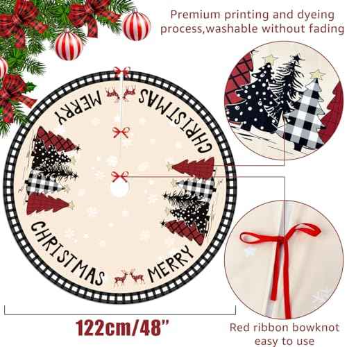 Christmas Tree Skirt 48 Inches Black White Buffalo Plaid