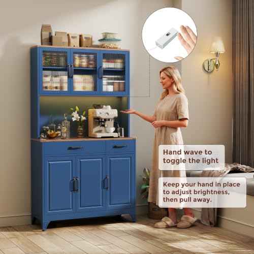 74.8" Tall Metal Pantry Cabinet with Charging Station & LED Light