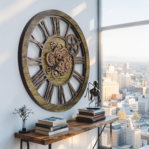 The Gears Clock 36'' Inch Real Moving Gear Wall Clock Vintage Industrial Oversized Rustic Farmhouse