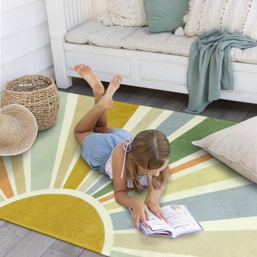 Boho Washable Rug 3'x5' Kids Area Rug for Playroom