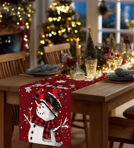 Table Runner for Christmas Decorations with Snowman Snowflakes