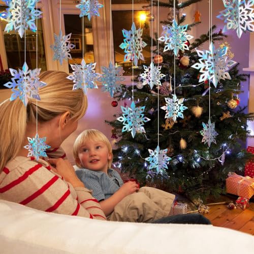 Christmas Hanging Snowflakes for Winter Wonderland Frozen Party Decorations (15 Count)