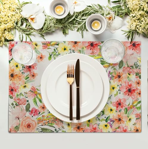 He is Risen Placemats Set of 4 Spring Easter Christian Cross Religious Flowers Kitchen Table Mats Seasonal Easter Holiday Linen Fabric Place Mat for Party Kitchen Dining Decoration