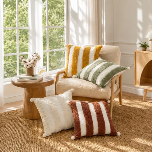 Boho Throw Pillow Covers 18x18 Tufted Decorations Mustard Yellow