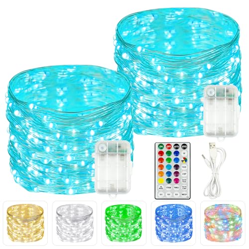 2 Pack 60 LED RGB Color Changing Fairy Lights Battery Operated with Remote