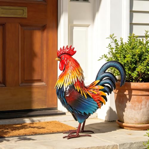 Rooster Garden Statue Sculpture Metal Chicken Yard Decor Outdoor Figurines Patio Backyard Decoration
