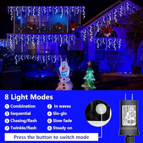 66ft 800 LED Blue and White Icicle Lights Outdoor Waterproof (66 Foot)