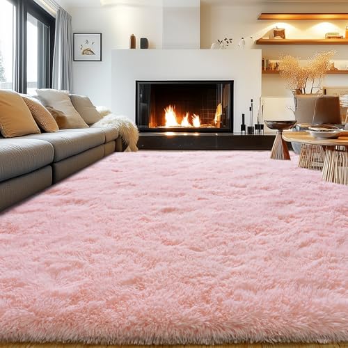 Ultra Soft Pink Rugs for Bedroom 8x10 Feet
