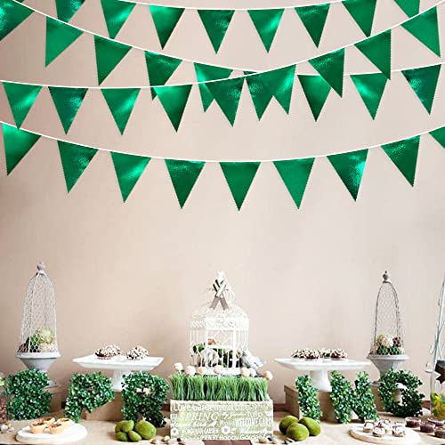 Green Party Decorations Triangle Pennant Banner Flag Dark Green Metallic Fabric Bunting Garland for Graduation Wedding Bridal Shower Birthday Baby Shower Holiday Retirement Game Party Supplies (36 Count)
