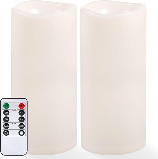 NURADA Large Outdoor Flameless Candles 12" x 5" - Waterproof LED Pillar Flickering Candle Battery Operated with Timer Remote Control for Patio Porch Lanterns Decor - Long Lasting Set of 2