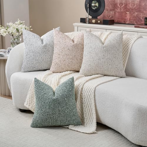 Striped Throw Pillow Covers 20x20 Set of 2 Blue Textured Boucle Chic Morden Boho Accent Farmhouse Square Decorative Couch Pillow Covers for Home Decor Bed Sofa Living Room (2 Count)