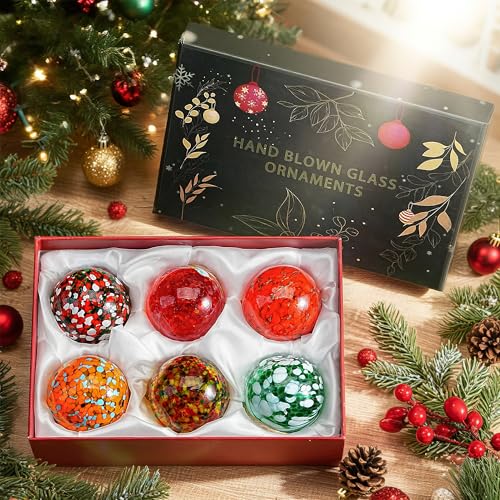6 Pack Hand Blown Glass Balls Ornaments Hanging Witches Ball Gazing Ball