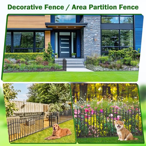 No Dig Garden Fence 24" H x 22.5'L with Gate Decorative Yard Dog Panels (4.82 Sq Ft)