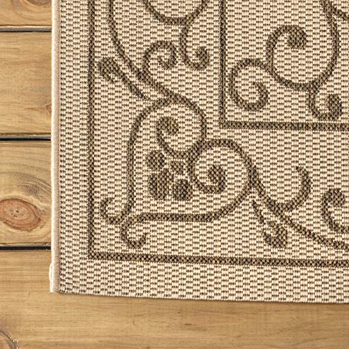 Vintage Filigree Indoor Outdoor Square Area Rug 8X8 Beige