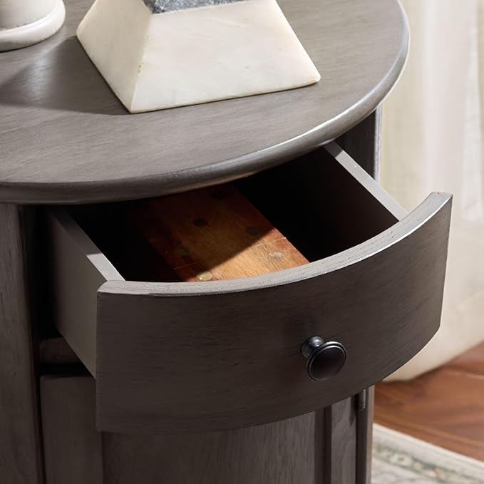 SAFAVIEH Home Collection – Tabitha Black Accent Table, Round Swivel Side Table with 1 Drawer & Interior Cabinet Storage, Classic Pedestal Design, Fully Assembled (AMH5712H)