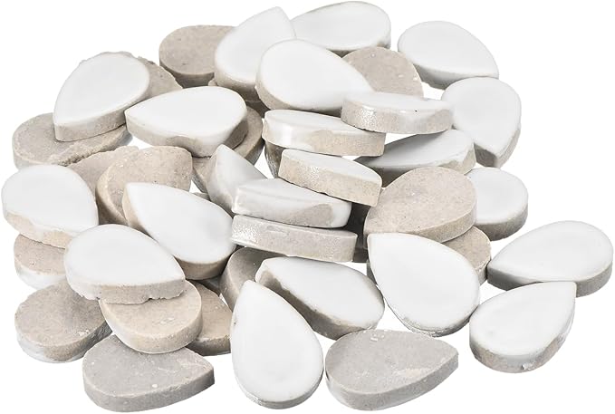 MECCANIXITY 200g Ceramic Mosaic Tiles for Crafts Bulk, Raindrop White Ceramic Tiles for Mosaic Kits Garden Stepping Stone Cup Mat