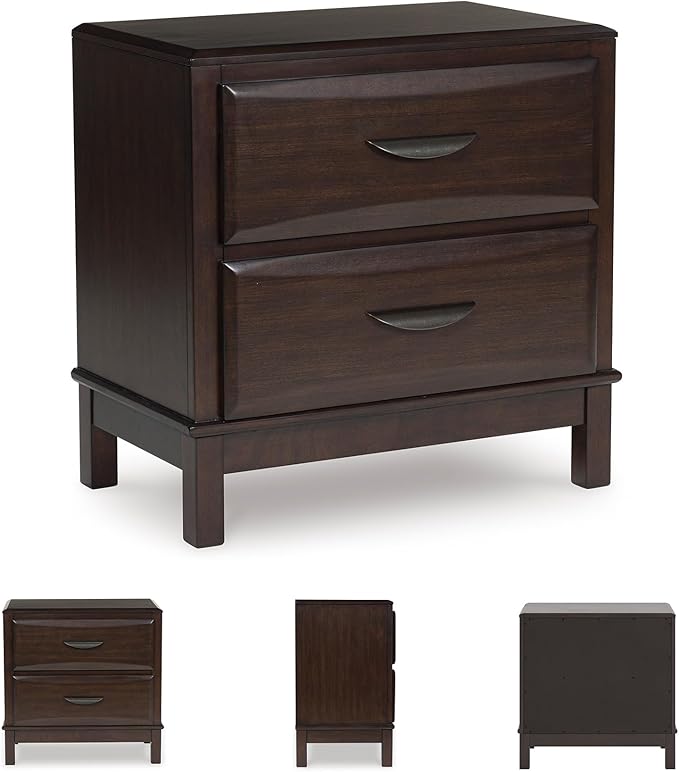 Signature Design by Ashley Vanmore Contemporary 2-Drawer Nightstand with Felt-Lined Top Drawer, Dark Brown