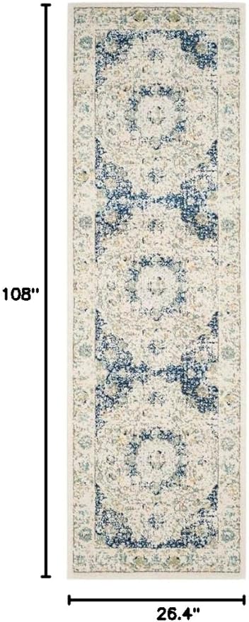 SAFAVIEH Evoke Collection Runner Rug - 2'2" x 9', Ivory & Blue, Shabby Chic Oriental Medallion Design, Non-Shedding & Easy to Clean, Ideal for Hallway, Foyer, Kitchen, Entryway, Bedroom (EVK220C)
