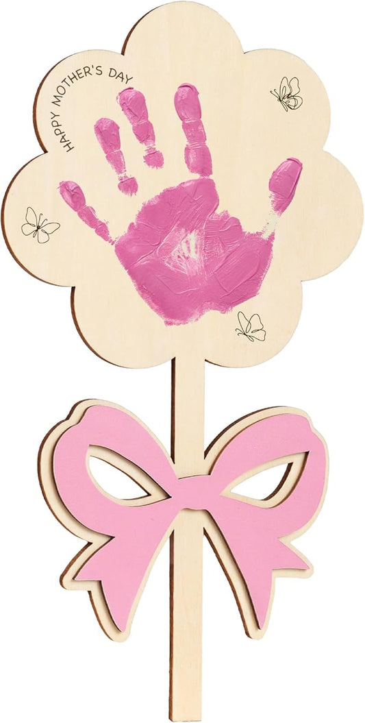 HYPERI DIY Mothers Day Crafts for Kids Handprint Art, Handprints Wooden Rose Flower Bouquet, Mothers Day Gifts for Mom from Kids, for Grandma from Grandkids, Mothers Day Keepsake Craft (Ribbon)