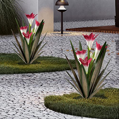 Metal Agave Plant Outdoor Decoration Lily Mexican Yard Art Garden Gift Home Decor Hand Painted Metal Agave Garden Yard Statue (3 Count)