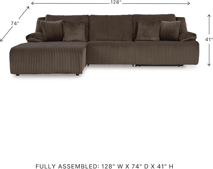Signature Design by Ashley Top Tier Casual Manual Reclining Left-Arm Facing 3-Piece Sectional Sofa Chaise with 4 Accent Pillows, Dark Brown