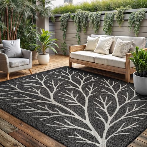 Washable Indoor Outdoor Rug 9x12 Modern Area Rugs Branch Pattern Non Shedding Waterproof Easy Clean Patio Deck Porch Living Room Bedroom Garden RV (108 Sq Ft)