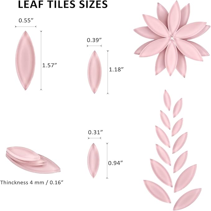 Youway Style Pink Leaf Mosaic Tiles for Crafts Bulk,200g Petal Mosaic Glass Pieces,Flower Glass Tiles for Christmas Mosaic Decorations,Garden Mosaic Supplies Kit