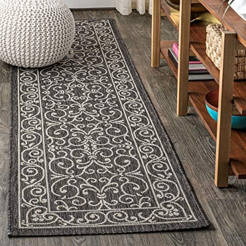 Vintage Filigree Indoor Outdoor Runner Rug 2X10 Black