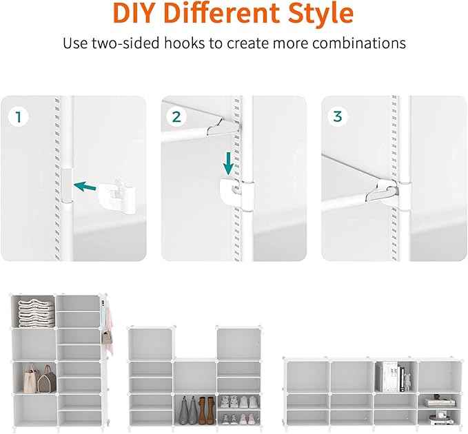 AWTATOS Closet Organizer 8 Cube Storage Shelves Closet Clothes Organizers and Storage Stackable Cubby Shelving for Closet Bedroom Living Room Office White
