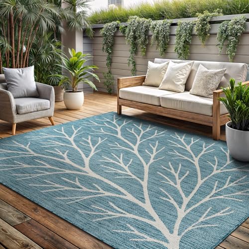 Washable Indoor Outdoor Rug 10x14 Modern Area Rugs Branch Pattern Non Shedding Waterproof Easy Clean Patio Deck Porch Living Room Bedroom Garden RV (140 Sq Ft)