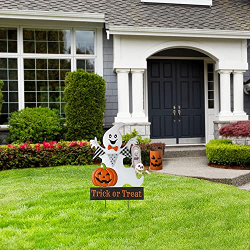 32" Lighted Halloween Ghost Yard Stake with Timer (Rustic)