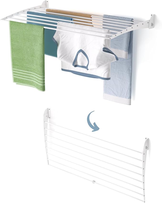 foxydry Fold, Wall Drying Rack, Vertical Drying Rack for Indoor and Outdoor Aluminium and Steel (White, 102 cm / 40.15 in)