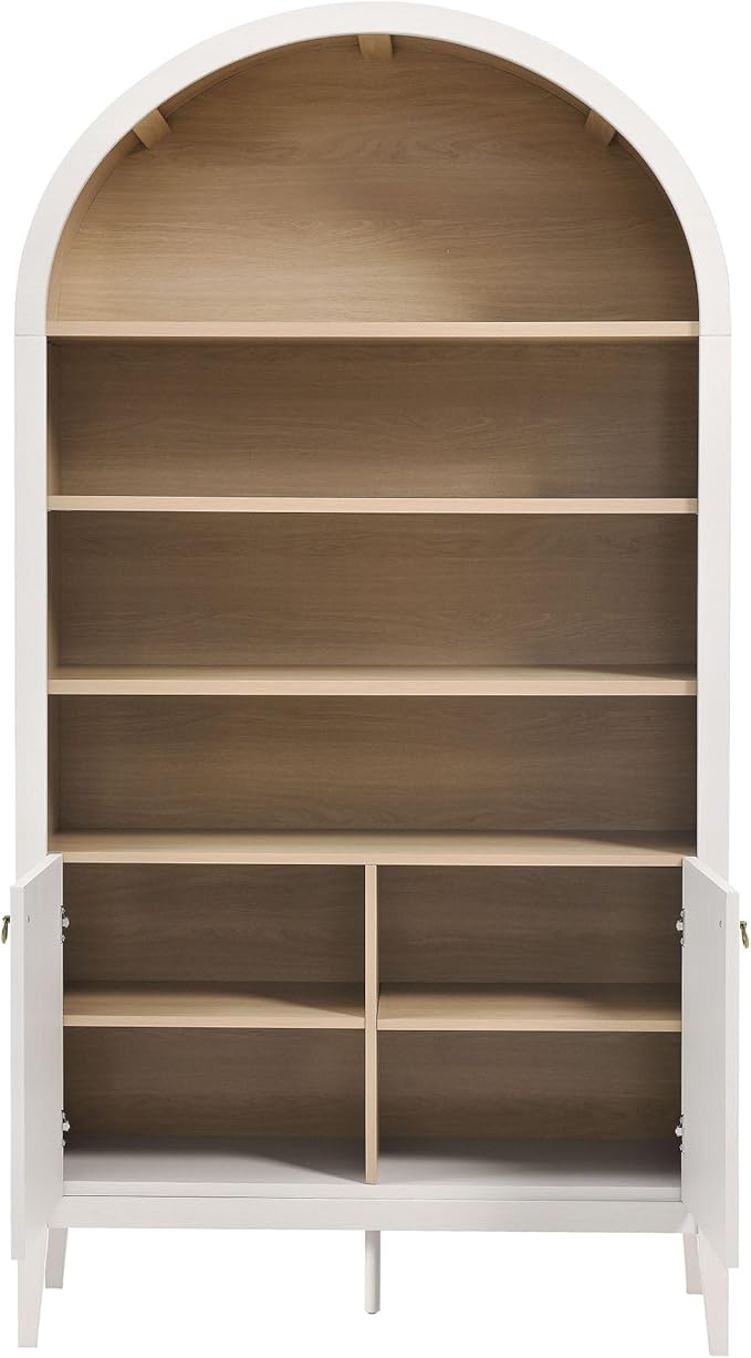 Modway Nolan Tall Arched Storage Display Cabinet in Ivory - 74 Inch Arch Bookshelf with Open and Closed Shelving - Modern Accent Cabinet for Living Room, Dining Room