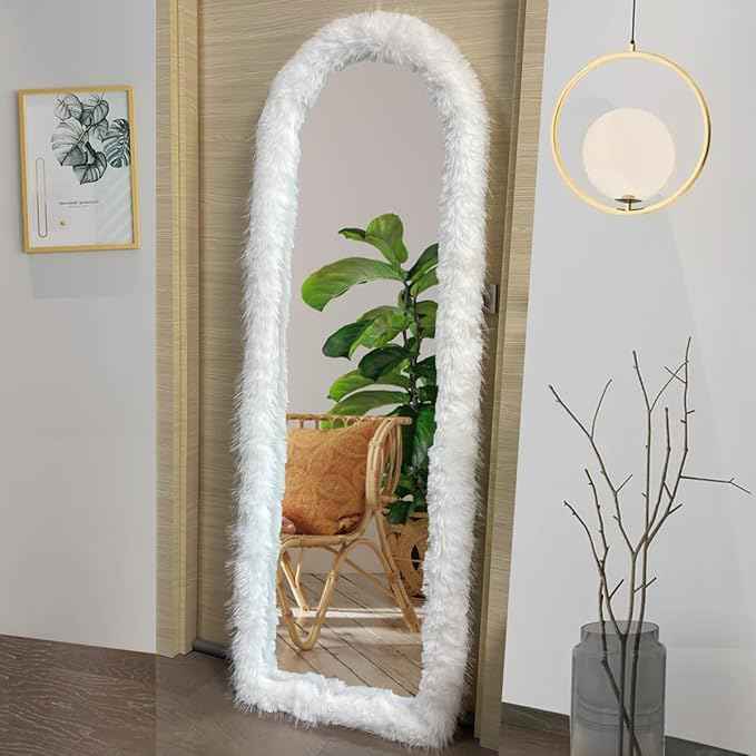 Fluffy Mirror Cover - 59"x16" Full Length Stretch Universal Ultra Soft Non-Slip Cover Warm Home Decor for Bedroom Cloakroom (Light Pink-Without Mirror, Suitable for 59"×16")
