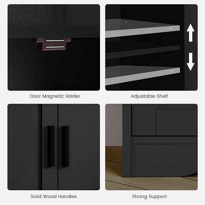 Iwell Storage Cabinet with Doors & Shelves, Kitchen Pantry Cabinet, Bathroom Cabinets for Living Room, Kitchen, Laundry, Black