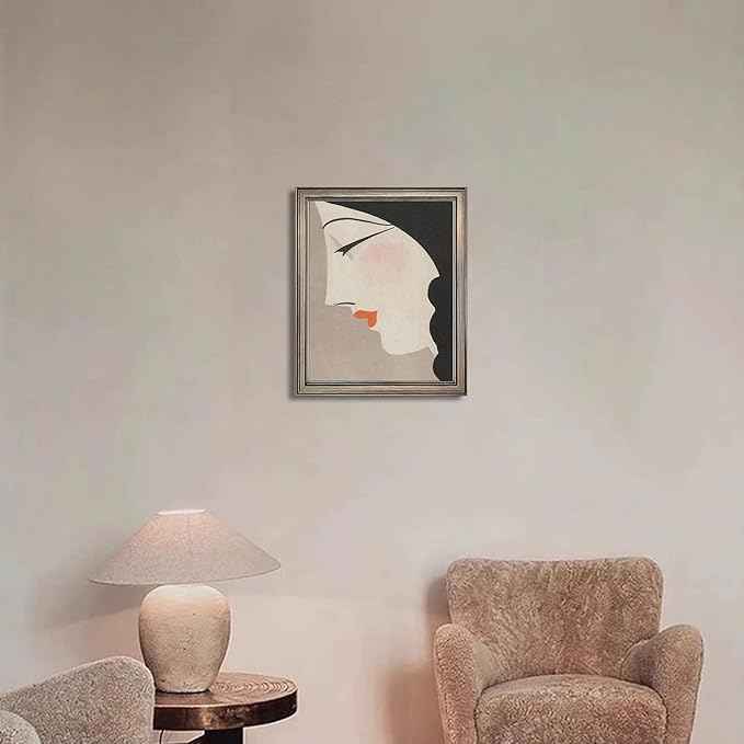 Framed Vintage Japanese Wall Art Woman Portrait Painting Asian Home Decor Girl Room Bathroom Decor
