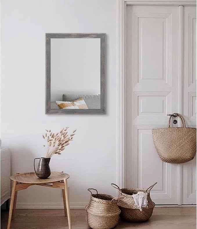AAZZKANG Wooden Mirror Rectangle Rustic Mirrors for Wall Decorative for Bedroom Bathroom Living Room Entryway Hanging Home Decor 20"x16"
