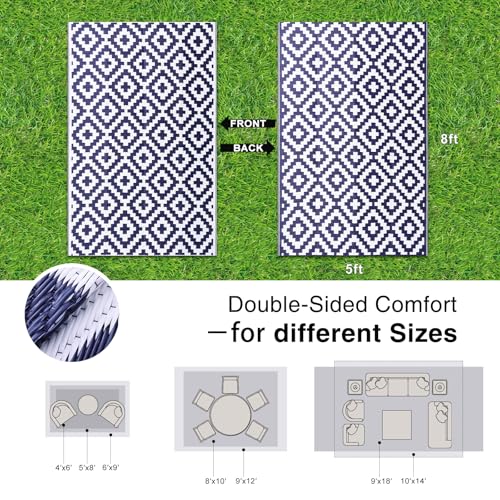 Outdoor Rug 5x8 ft Waterproof Reversible Mat