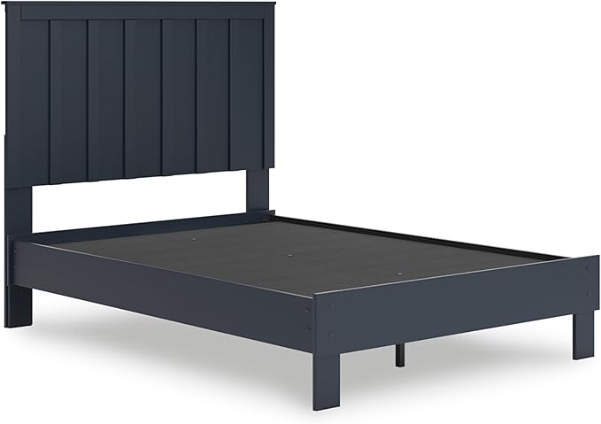 Signature Design by Ashley Simmenfort Casual Full Platform Bed, Matte Finish, Shaker Style, Navy Blue, Shiplap-Style Headboard, Coastal, Adjustable Height, Foundation or Box Spring Not Needed, Blue
