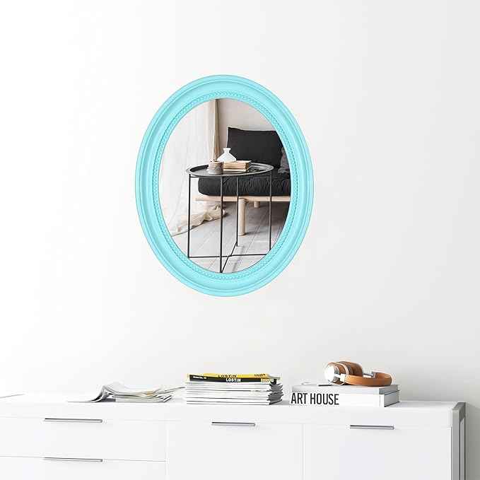 Funerom 20 x 16 inch Light Blue Mirror Oval Bathroom Mirror Wall Mirror