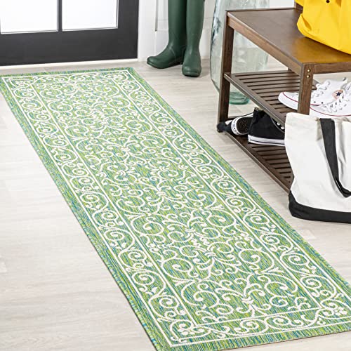 Vintage Filigree Indoor Outdoor Runner Rug 2X8 Green
