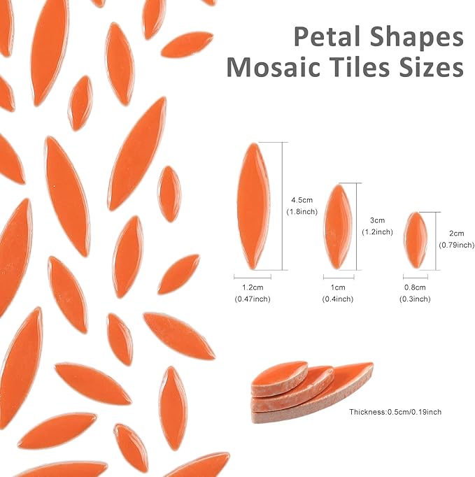 Artspac Orange Petal Ceramic Mosaic Tiles for Crafts, 200g Flower Tiles Mosaic Pieces for Mosaic Craft Supplies,Garden Art Decor