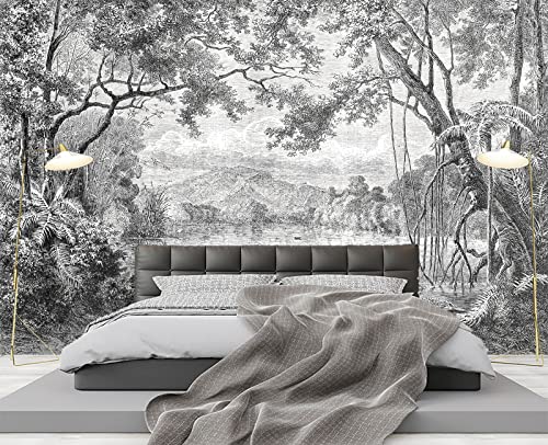 Black and White Tropical Rainforest wall Mural Wallpaper for Bedroom 178" x 117" (144.65 Sq Ft)
