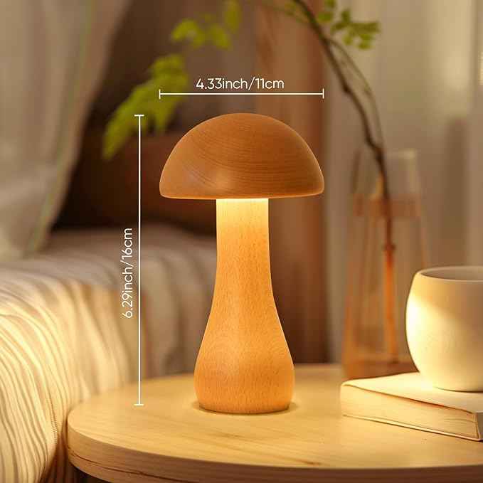 Mushroom Lamp Set of 2, Portable Touch Switch Cordless Bedroom Lamps Set of 2, Rechargeable Battery Operated Night Light, Stepless Dimming, 360 Degree Rotation Table Lamps for Ideal Gifts