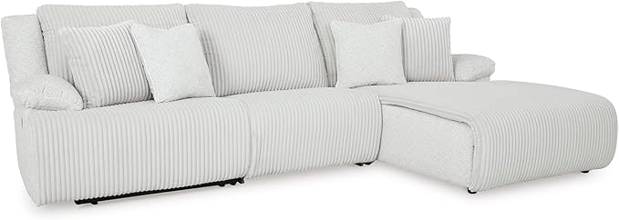 Signature Design by Ashley Top Tier Casual Manual Reclining Right-Arm Facing 3-Piece Sectional Sofa Chaise with 4 Accent Pillows, Light Gray