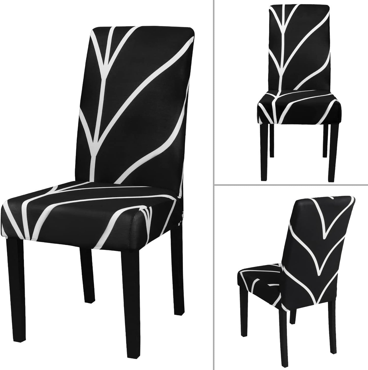 JQinHome Black Chair Covers for Dining Room Set of 6, High Stretch Removable Washable Parsons Chair Slipcover for Home Party Hotel Wedding Ceremony (6PCS, Geometric)