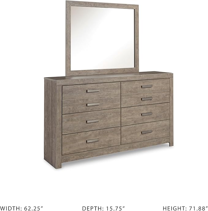 Signature Design by Ashley Culverbach Coastal 6-Drawer Dresser and Mirror with Anti-Tipping Restraint, Gray