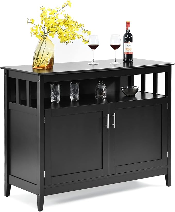 Costzon Buffet Cabinet, Wooden Sideboard with 2 Doors, Adjustable Shelf, Accent Coffee Bar Cabinet, Kitchen Storage Cabinet for Living Room, Hallway
