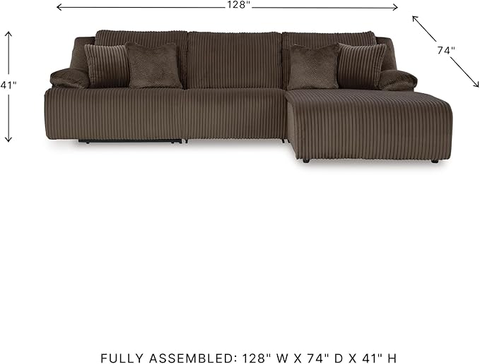 Signature Design by Ashley Top Tier Casual Manual Reclining Right-Arm Facing 3-Piece Sectional Sofa Chaise with 4 Accent Pillows, Dark Brown